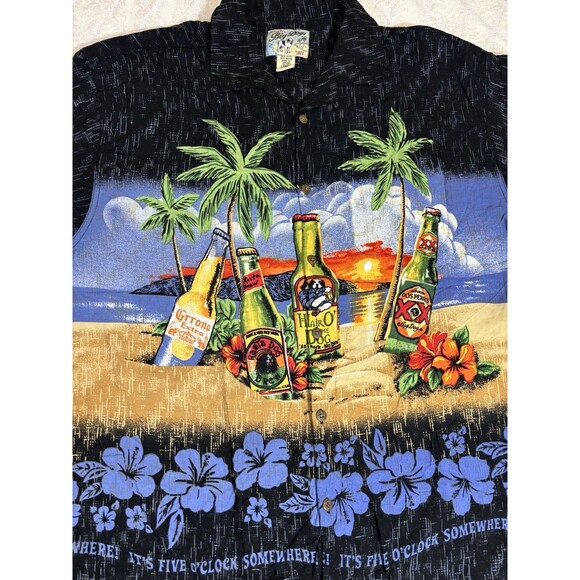 VTG Big Dogs It’s Five O’clock Somewhere Beer Beach Island Button Up Tee Size L - Picture 5 of 14